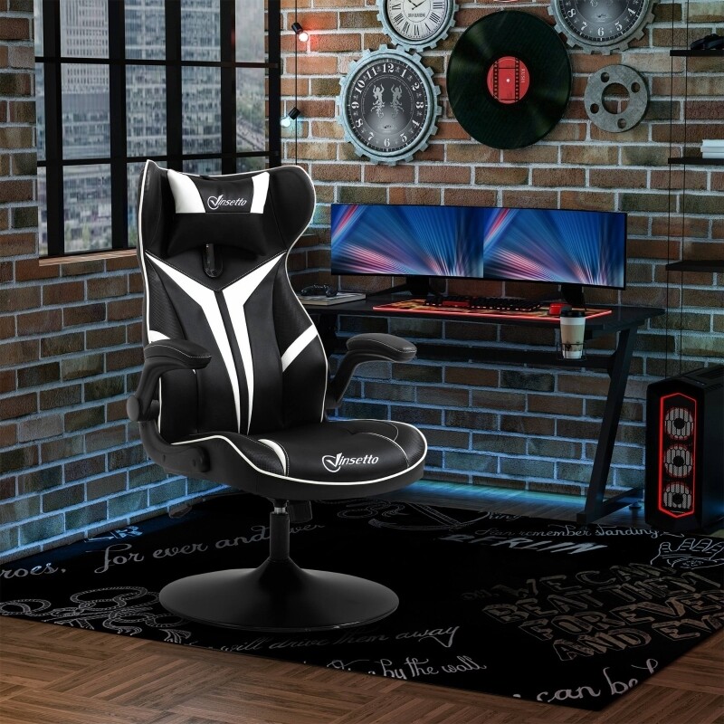Gaming Stuhl mit Rallystreifen Schwarz Weiss