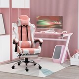 Gamingstuhl Computerstuhl mit verstellbare Kopfstütze ergonomisch PVC Rosa+Weiss