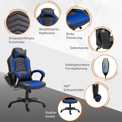 Bürostuhl Ergonomisch Massagesessel Gamingstuhl Blau