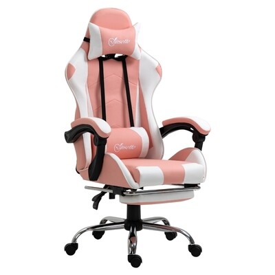 Gamingstuhl Computerstuhl mit verstellbare Kopfstütze ergonomisch PVC Rosa+Weiss