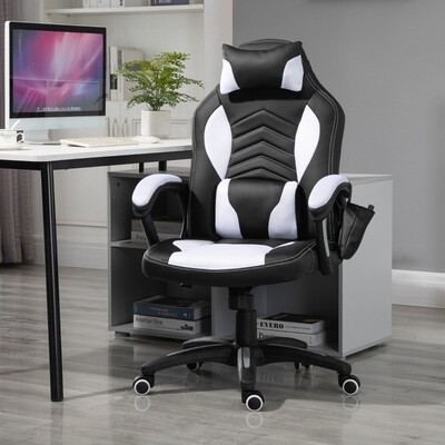 Bürostuhl Gaming Stuhl mit Massage- und Wärmefunktion schwarz-weiss