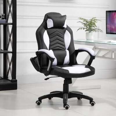 Bürostuhl Gaming Stuhl mit Massage- und Wärmefunktion schwarz-weiss