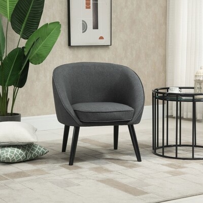 Loungesessel/Cocktailsessel, Leinen‑Optik, Holz, Grau – 71 x 65 x 75 cm, bis 150 kg, abnehmbarer Sitzkissen‑Bezug