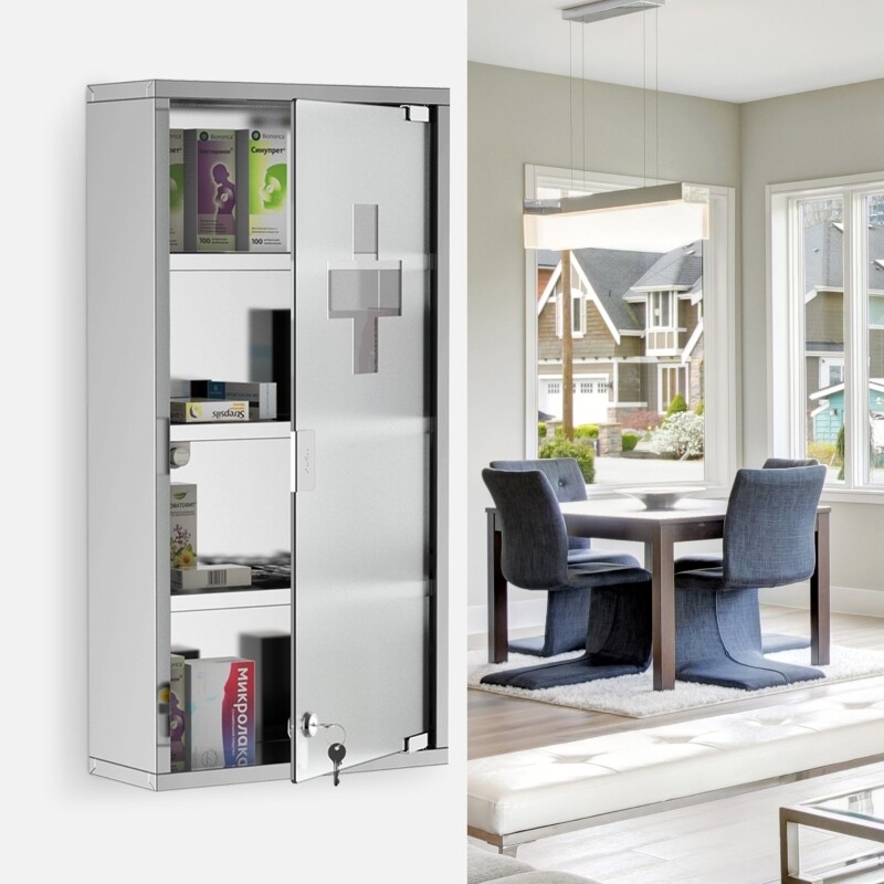 Medizinschrank | Edelstahl | Satiniertes Sichtglas |