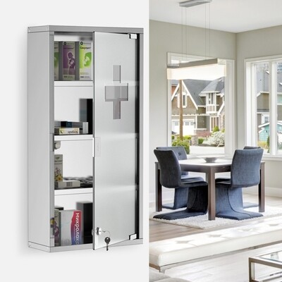 Medizinschrank | Edelstahl | Satiniertes Sichtglas |