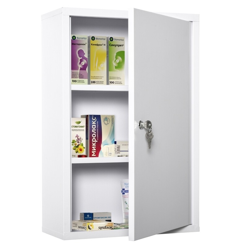 Medizinschrank Arzneischrank mit Schloss 3 Fächer weiss