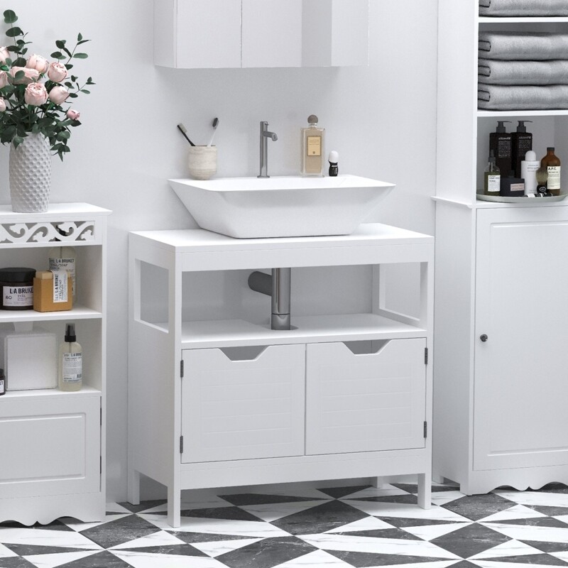 Waschbeckenunterschrank moderner Badschrank mit Doppeltür  Weiss