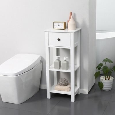 Badregal mit 1 Schublade und 2 Regalen, Flurkonsole, Weiss