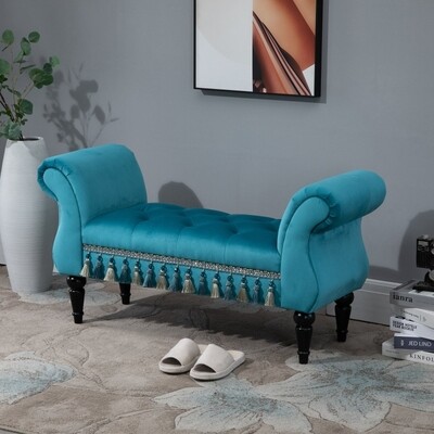 Luxus Sitzbank Polsterbank Pappelholz Kautschuk Polyester Blau