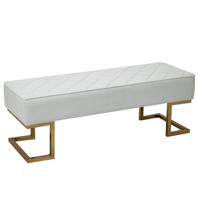 Sitzbank für Schlafzimmer Wohnzimmer Kunstleder Metall Weiss