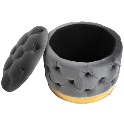 Vintage Sitzhocker mit Stauraum Polsterhocker grau