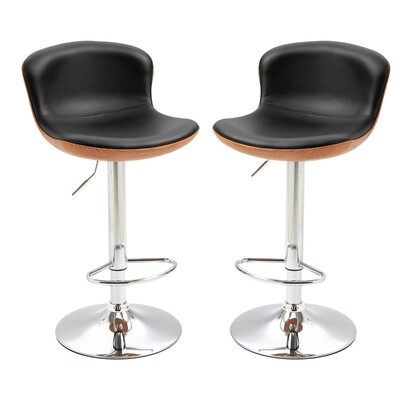 Barhocker 2er-Set Barstuhl höhenverstellbar drehbar PU Schwarz