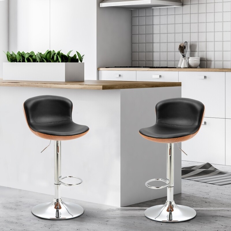 Barhocker 2er-Set Barstuhl höhenverstellbar drehbar PU Schwarz