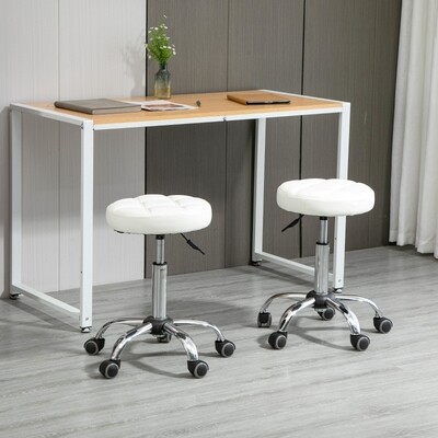 2er-Set Rollhocker Drehhocker mit Rädern Arbeitshocker Weiss