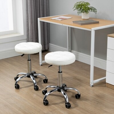 2er-Set Rollhocker Drehhocker mit Rädern Arbeitshocker Weiss