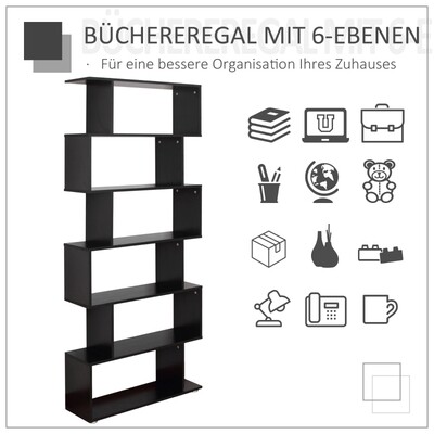 S-Form Wandregal 6 Fächer Raumteiler Bücherregal