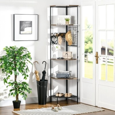 Standregal inkl. Gitterwand mit Haken Schwarz + Natur
