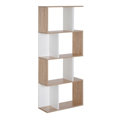Bücherregal Gestell S-Form Naturholz+Weiss