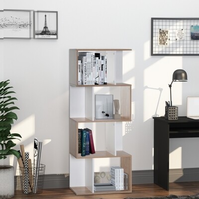 Bücherregal Gestell S-Form Naturholz+Weiss