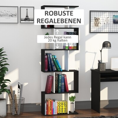 modernes Bücherregal S-förmig Standregal Raumteiler schwarz-weiss