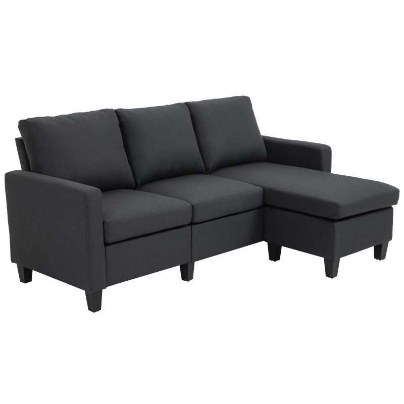 Ecksofa L-Form Couchgarnitur mit Chaiselongue Leinen Grau