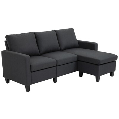 Ecksofa L-Form Couchgarnitur mit Chaiselongue Leinen Grau