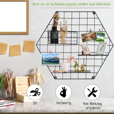 Wandgitter, Fotowand, DIY Dekoration, Bilderregal, Memotafel, Metall, Schwarz,