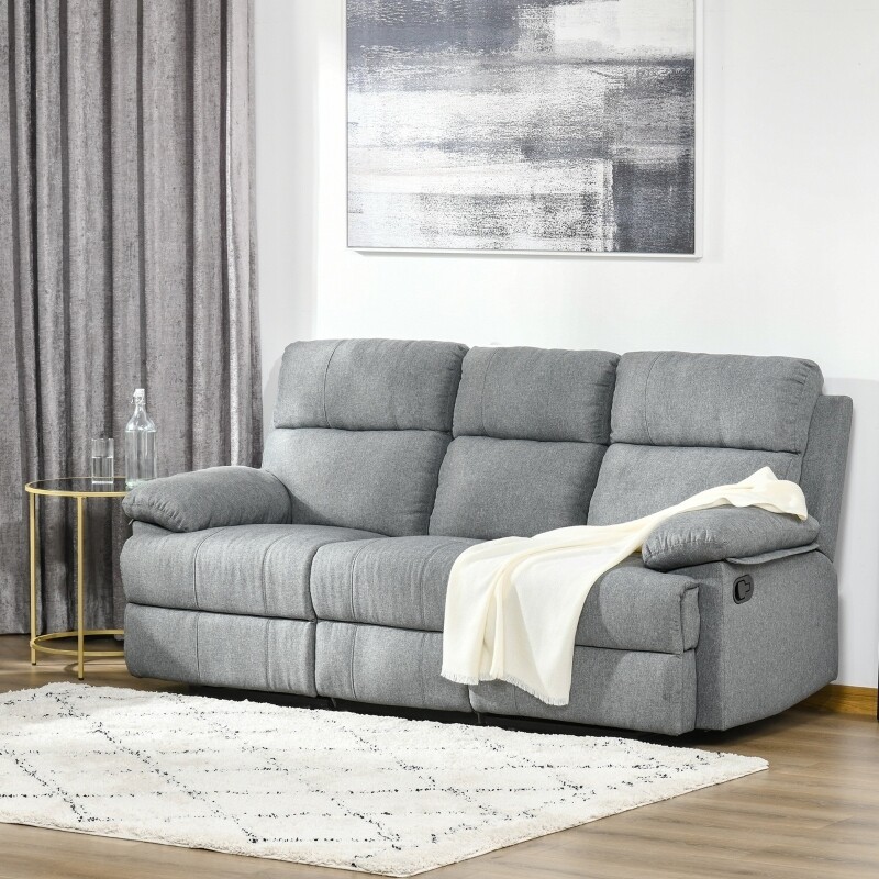Couch dunkelgrau Sitzer Rückenlehne 3 Relaxsofa verstellbar Leinen Liegefunktion mit