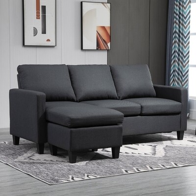 Ecksofa L-Form Couchgarnitur mit Chaiselongue Leinen Grau