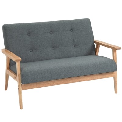 Doppelsofa Leinen Kautschukholz Grau