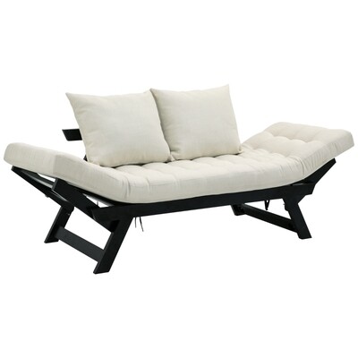 Schlafsofa Klappsofa Stoffsofa 2-Sitzer Stoff verstellbar Leinen Creme