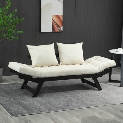 Schlafsofa Klappsofa Stoffsofa 2-Sitzer Stoff verstellbar Leinen Creme