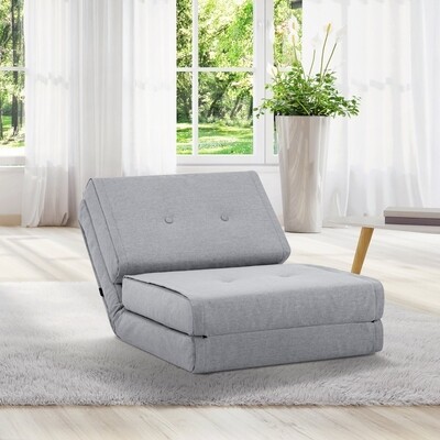 Faltbares Bodensofa, Gästebett mit Leinenbezug, Hellgrau