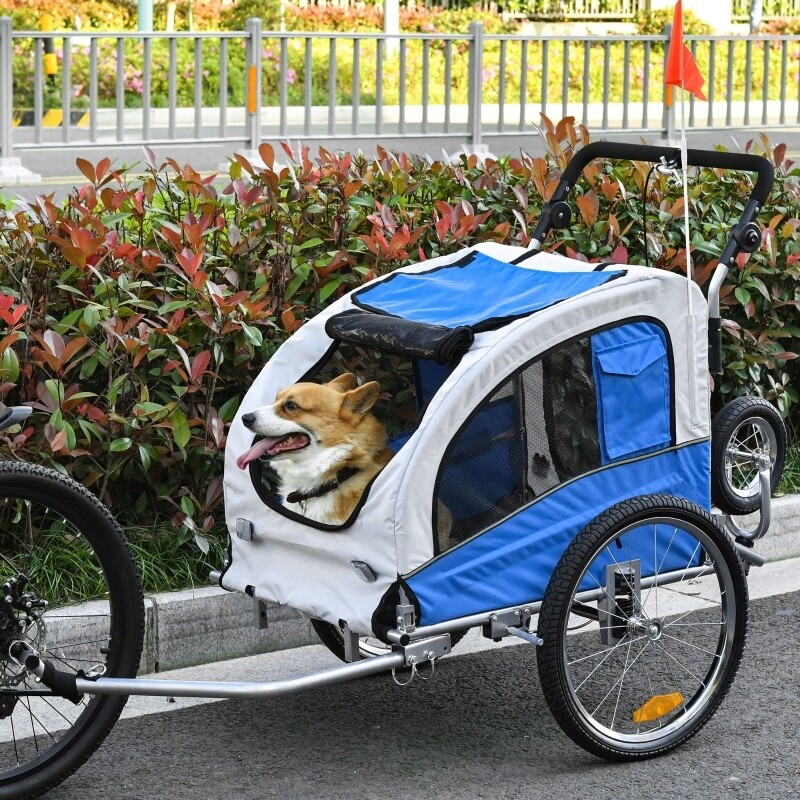 2in1 Hundeanhänger Fahrradanhänger Velo-Anhänger grau+blau