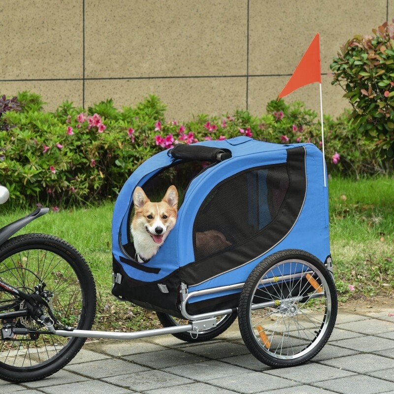 Velo-Anhänger, Fahrradanhänger für Hunde, bis 20 kg, Universalkupplung, Stahl, Blau+Schwarz