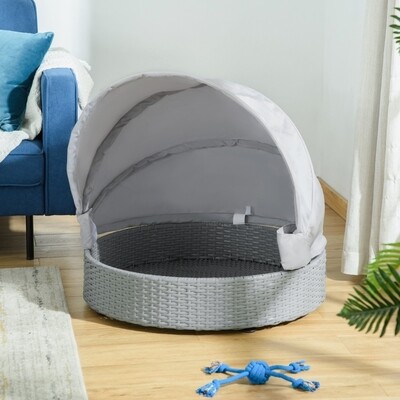 Rattan Hundebett mit Kissen Katzenkorb grau