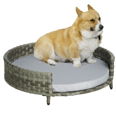 Hundebett / Hundekorb mit Kissen Katzenkorb Rattangrau