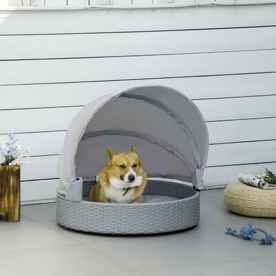 Rattan Hundebett mit Kissen Katzenkorb grau