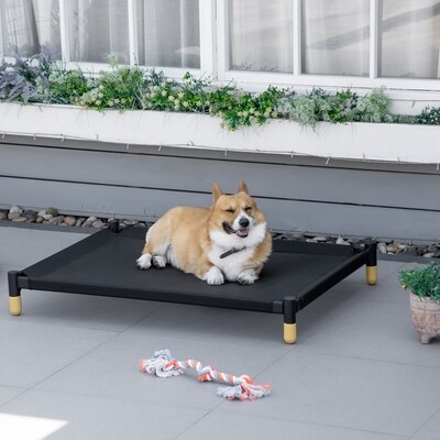 Erhöhtes Hundebett Haustierbett Katzenbett für Innen- und Aussenbereich schwarz