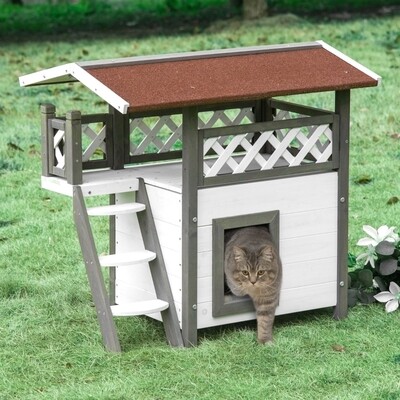 Katzenhaus Kleintierhaus für Katzen mit Terrasse und Treppe