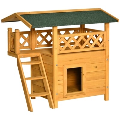 Katzenhaus Kleintierhaus für Katzen mit Terrasse und Treppe natur