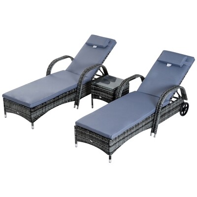 3er-Set Sonnenliege Gartenliege Tisch Polyrattan
