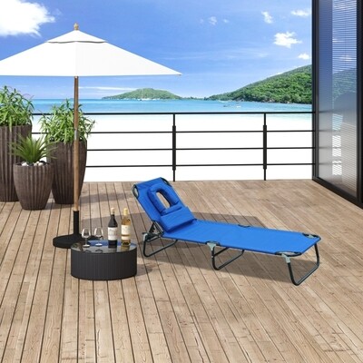 Sonnenliege klappbar, Gartenliege, Kopfkissen, 4-fach verstellbar, Lesefenster, 120 kg, Blau