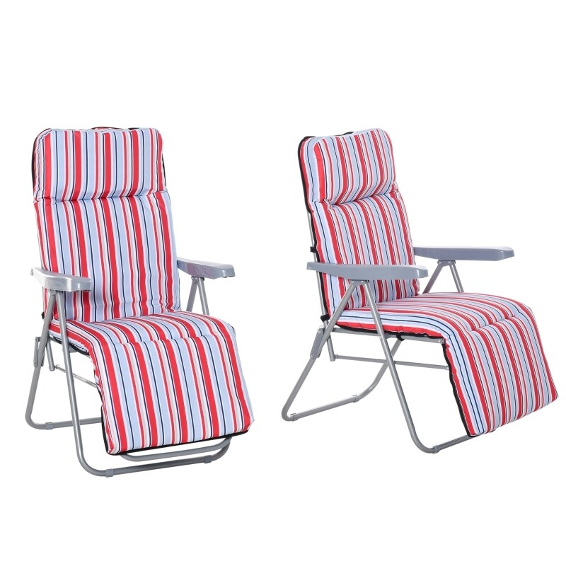 2er-Set Liegestuhl Set mit Kissen klappbar Sonnenliege 5 Stufen verstellbarer Rückenlehne Gartenliege Gartenmöbel Set Rot 60 x 75 x 65-102 cm