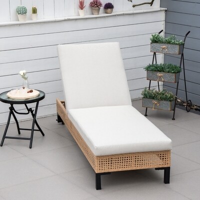 Outdoor Boho-Style Gartenliege in Rattanoptik Natur+Beige