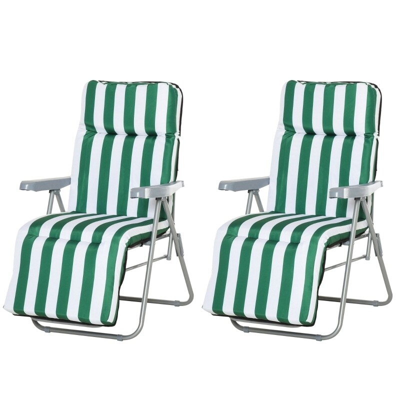 Gartenliegen 2er-Set klappbar mit Auflagen 60 x 75 x 102 cm Stahl Grün+Weiss