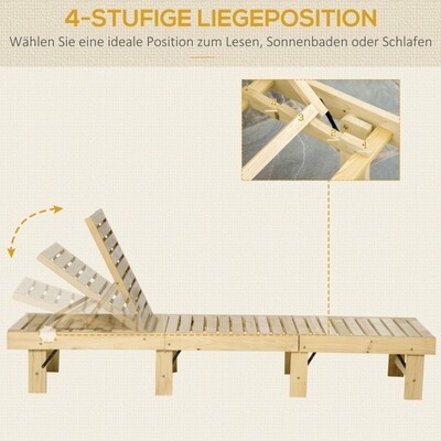 4-Stufen Gartenliege Sonnenliege Kiefernholz Natur