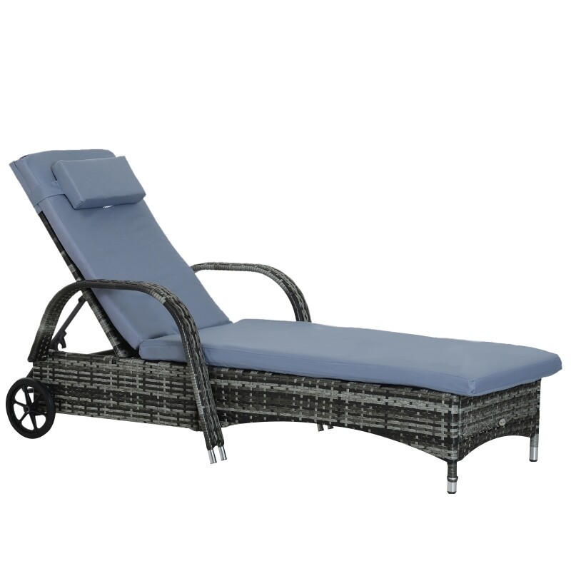 Mobile Gartenliege Sonnenliege mit Kissen, Polyrattan+Metall