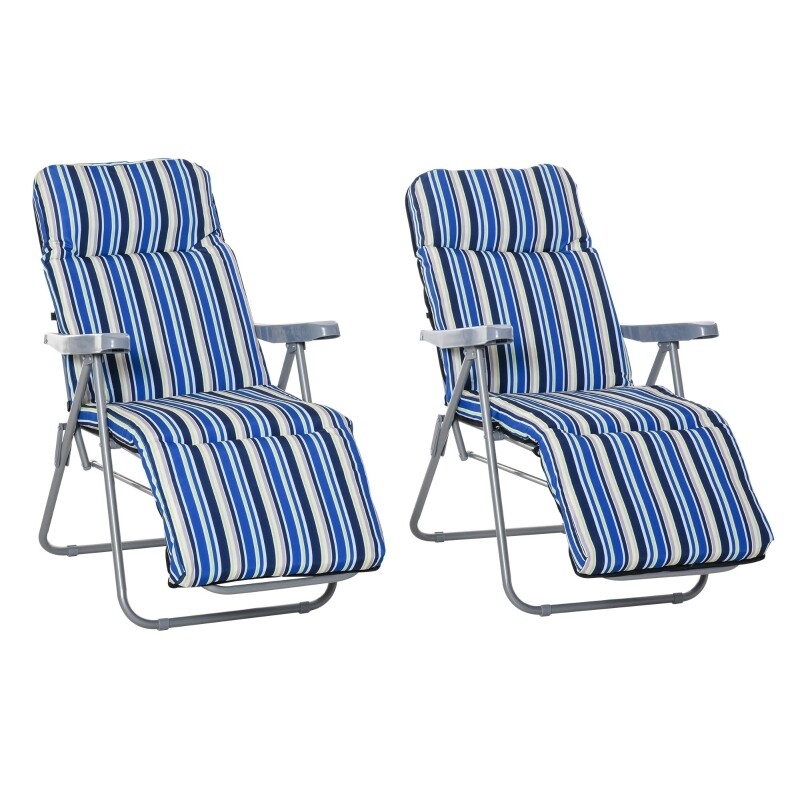 Liegestuhl 2er-Set mit Kissen klappbar Blau