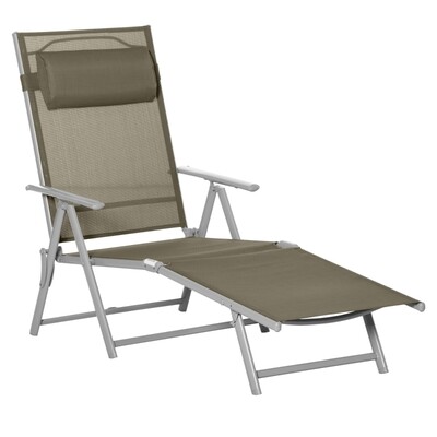 Sonnenliege Liegestuhl Gartenliege 7 Positionen verstellbar Strandliege mit Kopfkissen faltbar Netzstoff Metall Grau+Silber